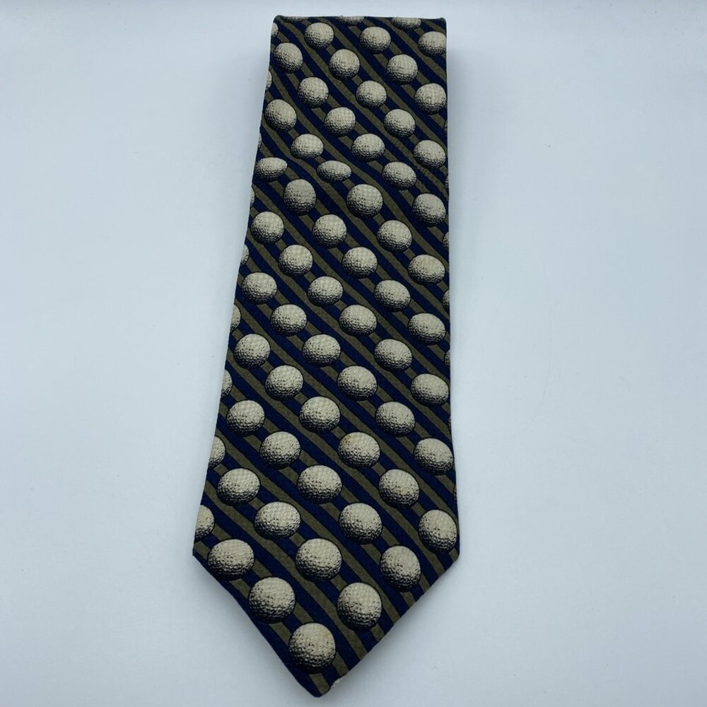 Structure Blue Green Striped Golf Ball Men's Tie 100% Silk Neck Tie Made In USA